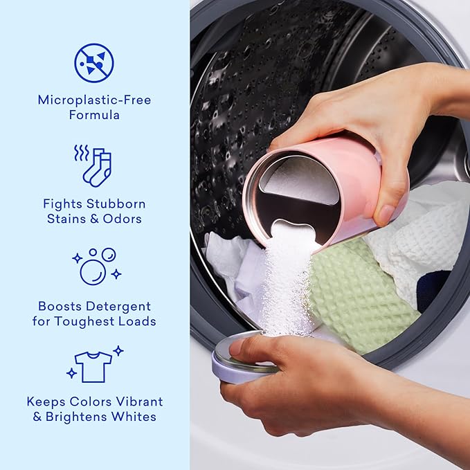 BLUELAND Oxi Laundry Booster Powder with Tin, Starter Set, Spring Bloom Scent, 25 Loads, 17.6 oz, Plastic-Free, Eco Friendly, Oxy Cleaner, Stain Remover