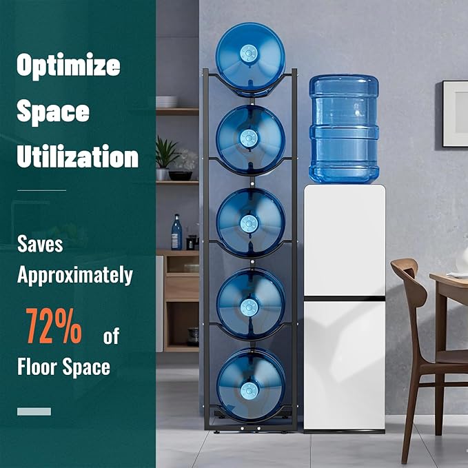 MYLOLF 5 Gallon Water Jug Stand Holder: 5 Tier Blue Steel Rack, 14.5 x 53 x 14 Inches, Holds Up to 5 Jugs, 22 Pounds Each, Space-Saving Design, Indoor Use, Office, Kitchen, Gym, Living Room