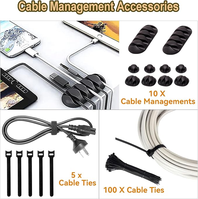 YUANYE Cable Management Box Cable Management Kit for Power Strip to Hide Wires,Cord Organizer Boxes,Safe ABS Material Wire Organizer of Cable Clips Sleeve for Home & Office,3Pack-128PCS/White