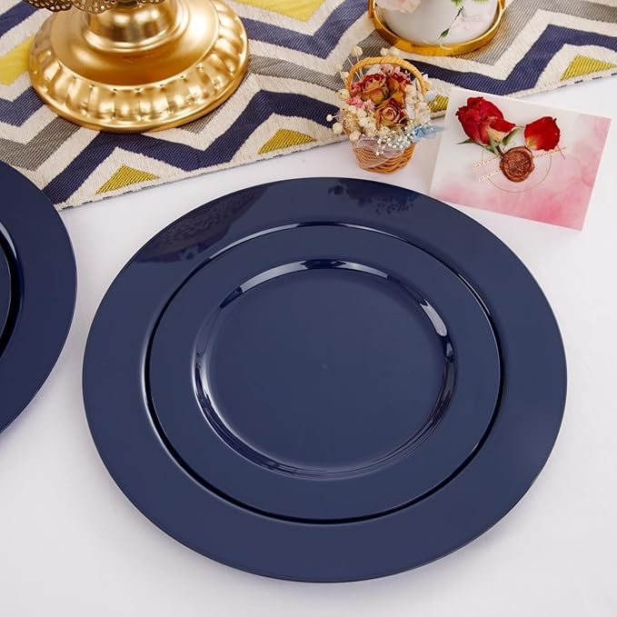 FLOWERCAT 60PCS Blue Plastic Plates - Heavy Duty Blue Disposable Plates (10.25" & 7.5") - Serves 30 Guests for Birthday Parties/Weddings/Presidents' Day/Memorial Day/Hanukkah