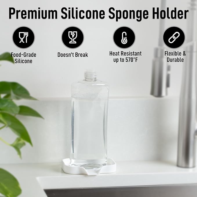 Zulay Kitchen Small Silicone Sponge Holder (4.9x3.3”) – Space-Saving Sink Organizer Tray for Sponge, Soap, Brush & More – Compact Non-Slip Dish for Kitchen & Bathroom (White)