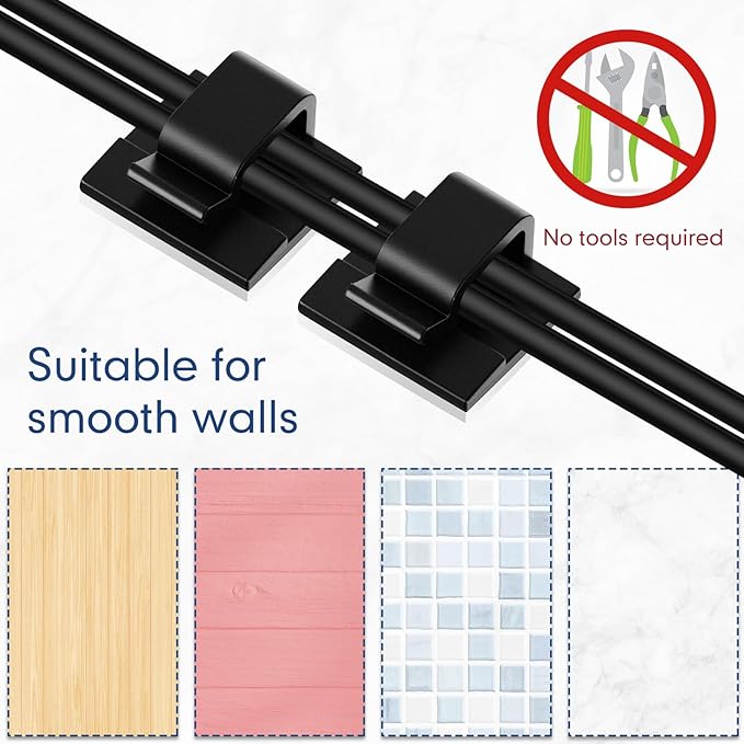 200 Pcs Outdoor Light Clips Adhesive Cable Clips for Christmas Outdoor String Lights with Adhesive Strips Patio Decor for Wall Wire Holder for Hanging Cable Management Cord Organizer (Black)