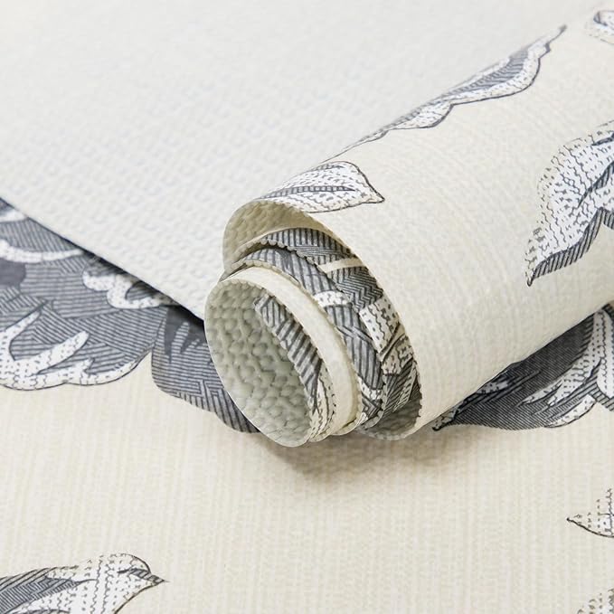 18X96 Inch Shelf Liner for Kitchen Cabinets, PVC Drawer Liner for Dresser Non-Slip Bathroom, Non-Adhesive Cabinet Liner Washable (Black Flower)(3 Roll)