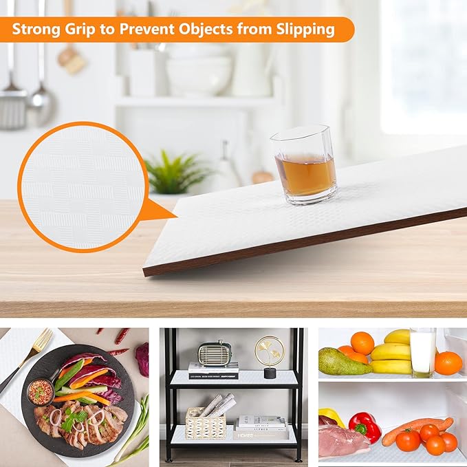 White Shelf Liner Kitchen Cabinet Liners Refrigerator Liners Waterproof & Oil-Proof Kitchen Cupboard Liner Drawer Mats EVA Material Non Adhesive Washable Fridge Liner for Shelves 35.4 x 236.2 Inches