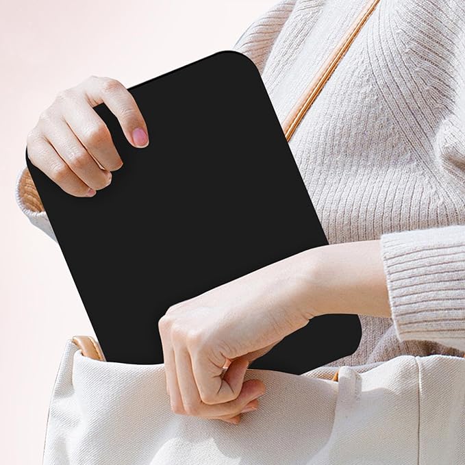 Folding Travel Mirror PU Portable Adjustable Rectangular Ultrathin Vanity Mirror with Stand, Small Makeup Mrror for Purse, Travel, Camping, Home, Office, Gifts (Black)