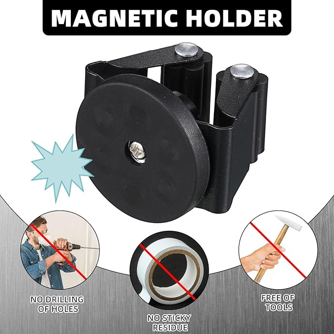10 Pcs Magnetic Mop Broom Holder Movable Magnetic Broom Holder Rack, Anti Slip Wall Mounted Utility for Cleaning Tools, Garage, Kitchen, Laundry, Garden (Black)