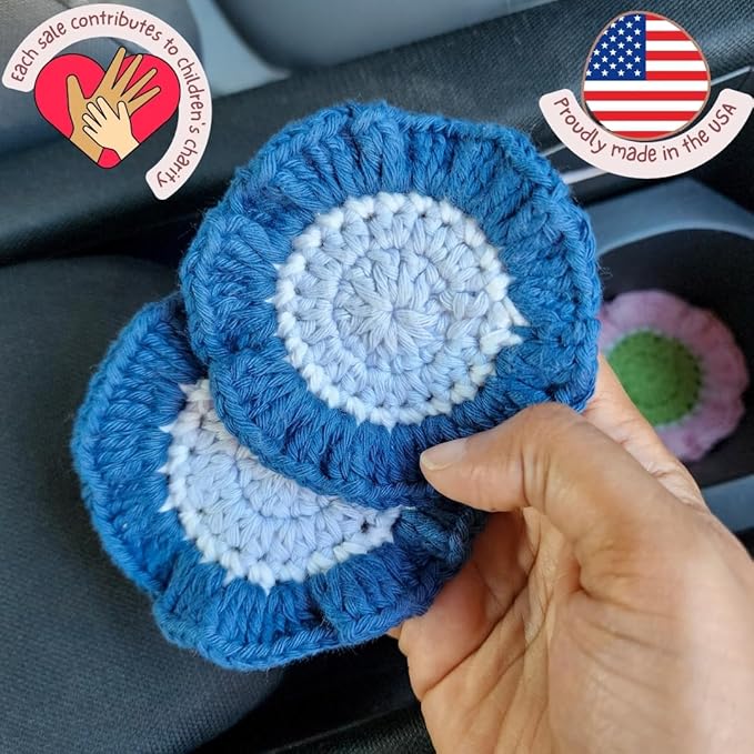 Cotton Crotchet Ruffled Flower Coaster Set (Coastal Breeze)