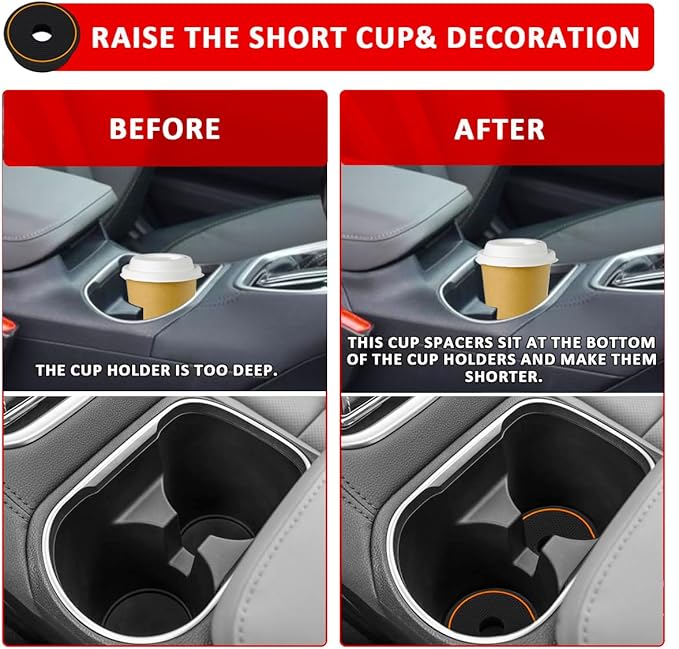 Auovo Cup Holder Spacer Replacement Fit for Subaru Outback Legacy Accessories 2020-2024 Silicone Cup Riser Cup Holder Insert Spacers for Kia Telluride Crosstrek Accord Trax RAV4 (2pcs, Orange Trim)