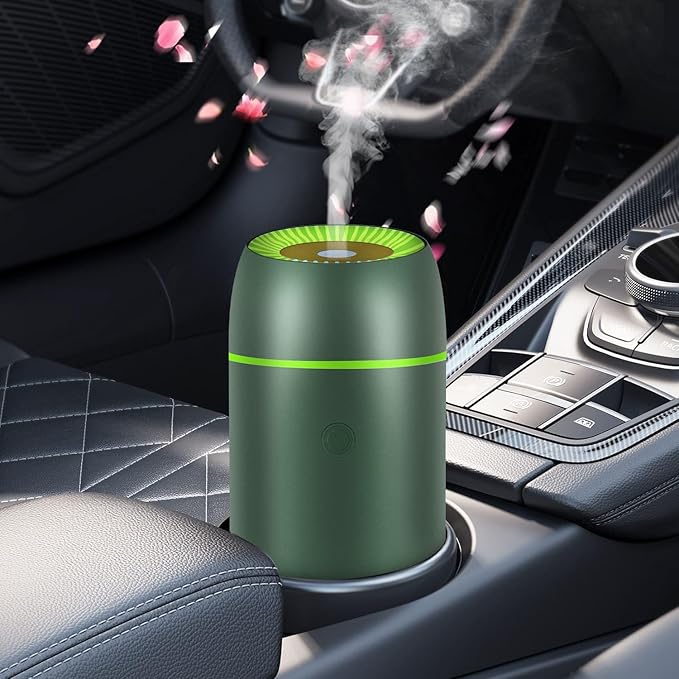 Car Diffuser for Essential Oils Portable Mini Ultrasonic Mist Humidifier 100ml USB Aromatherapy Diffuser Freshener with Colorful Lights for Small Space Home Office Bedroom (Green)
