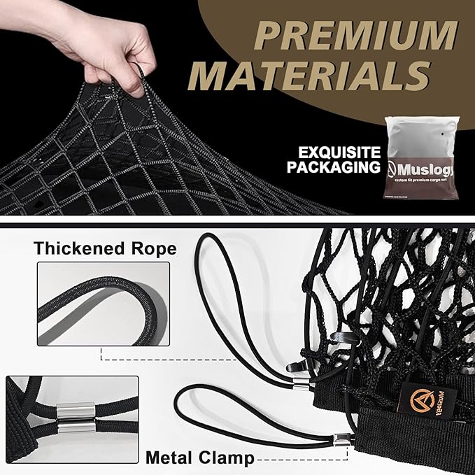 Muslogy Envelope Style Trunk Cargo Net Compatible with 2015-2021 Jeep Grand Cherokee Accessories Custom Fit Trunk Organizer Upgraded Mesh Storage Luggage Net with Metal Hooks (WK2 ONLY)