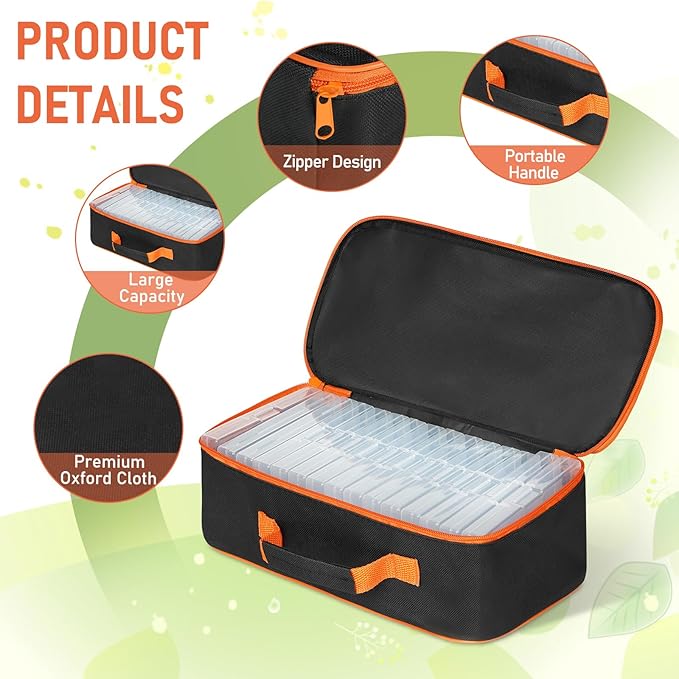 15 Slots Seed Storage Organizer Box with 20 Seed Envelopes, Large Capacity Seeds Storage Container with Zipper Bag Label Stickers, Seeds Saving Container for Garden Vegetable and Flower (Orange)