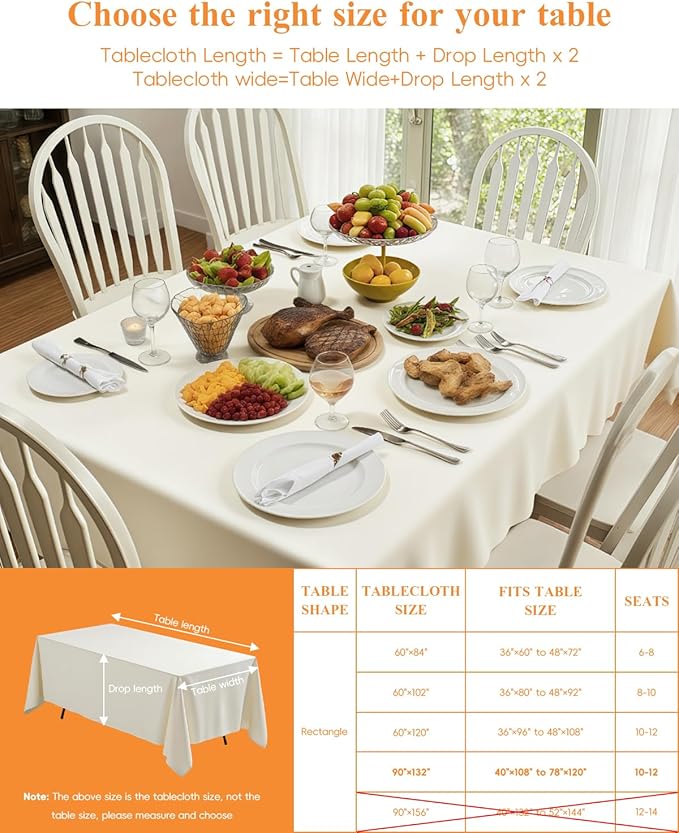 Goodluck 6 Pack Lvory Tablecloth 90 x 132 Inch – Rectangular Polyester Table Cloth, 6-8 Ft Tables – Reusable, Machine Washable Cover for Wedding, Birthday, Party Banquet and Event Decoration