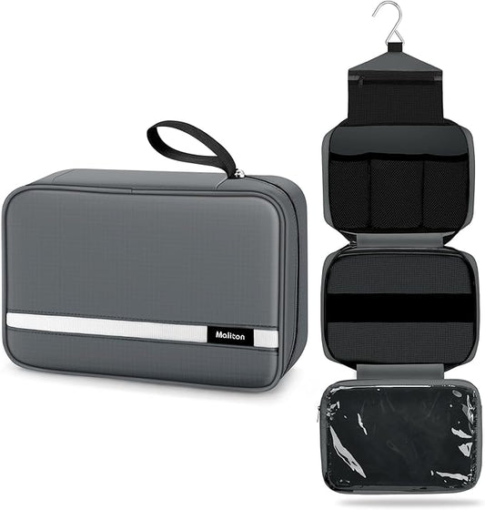 Maliton Toiletry Bag for Men & Women Travel Toiletry Bag Hanging Toiletry Bag Hygiene Organizer with 4 Compartments Waterproof Bathroom Shower Bag Large Toiletries Travel Bag (Gray)