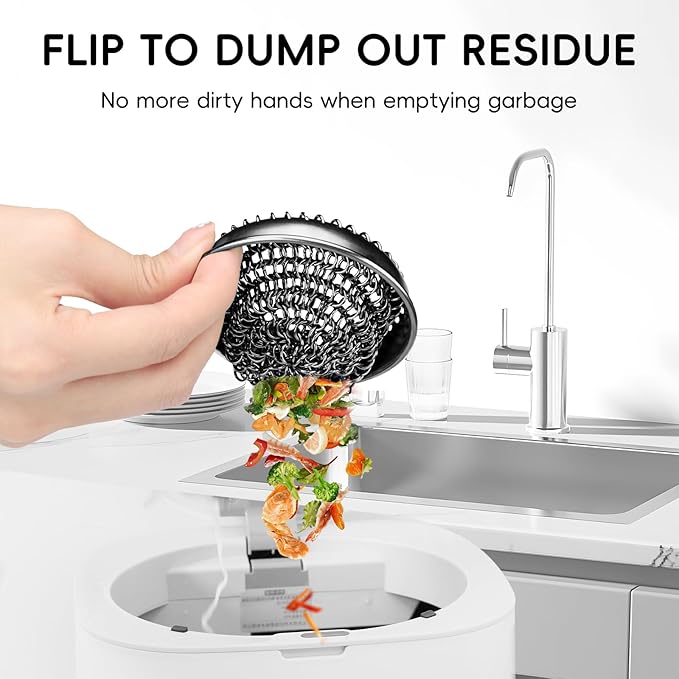 1 Set Kitchen Sink Strainer (Black): with Adapter, Flexible Insert Chain Mesh Screen. 304 Stainless Steel, Clog-Free Catcher for Universal Sizes (Garbage Disposal)