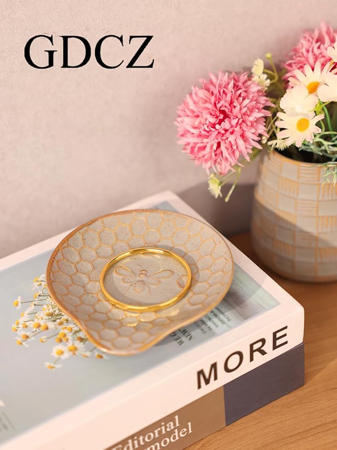 GDCZ Ceramic Jewelry Tray, 5.3" Decorative Dish, Personalized Jewelry Trays with Pattern, Gifts for Friends, Sisters and Women, Set of 2 (Grey)
