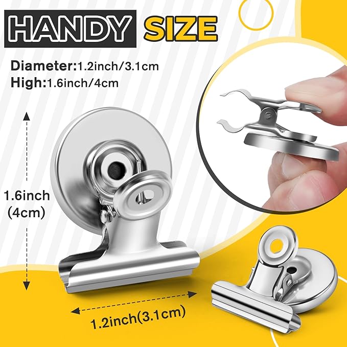 60 Pack Magnetic Clips Heavy Duty, Silver Magnet Clips for Fridge, Refrigerator Magnets, Strong Magnetic Clip, Scratch Free Magnets with Clip for Whiteboard, Refrigerator, Locker