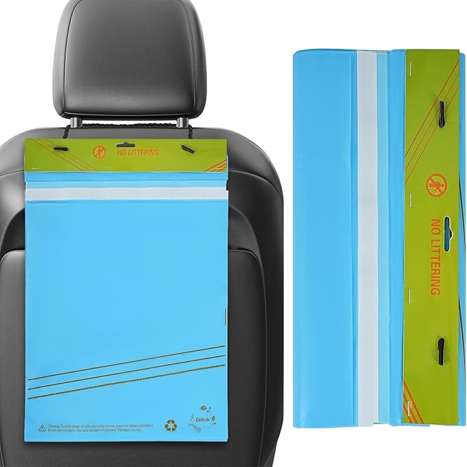 40 Pcs Disposable Car Trash Bag - Large Capacity - Car Garbage Bag Hanging from Headrest - Easy to Stick-On, Leakproof, Smellproof Car Trash Can - Ideal for Travel, Camping, and Home Use (Blue)