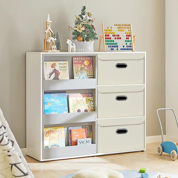 1-Pack Large Collapsible Storage Bins with Lids,Fabric Storage Cubes Organizer for Shelves,Closet,Nursery,Foldable Cube Storage Baskets with Handles,Home Boxes (14.9"x9.8",Creamy-White)