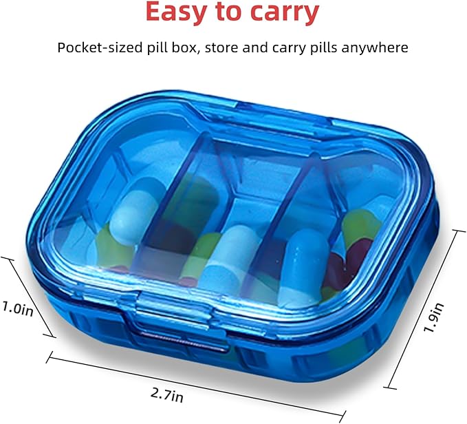 3 Pack Travel Mini Pill Organizer, 3 Compartments Portable Small Pill Case, Mini Small Pill Box to Hold Vitamins, Portable Pill Container for Pocket Purse Medicine Organizer