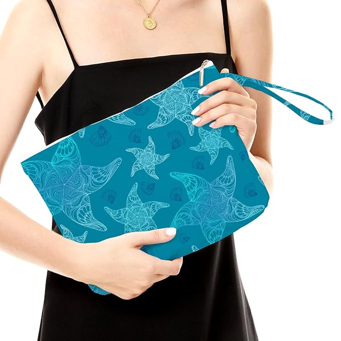 Fokongna Wet Bag, Small Portable Waterproof Multi-Functional Organizer for Women, Ideal for Daily, Beach & Travel，Turquoise Ombre Starfish Pattern