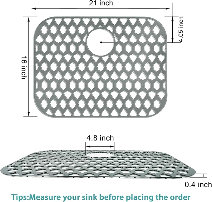 Sink Protectors for Kitchen Sink, Kitchen Sink Accessory - Silicone Mats Grid for Stainless Steel Strainer Bottom of Farmhouse Porcelain sinks (21”x16”, Rear Drain)