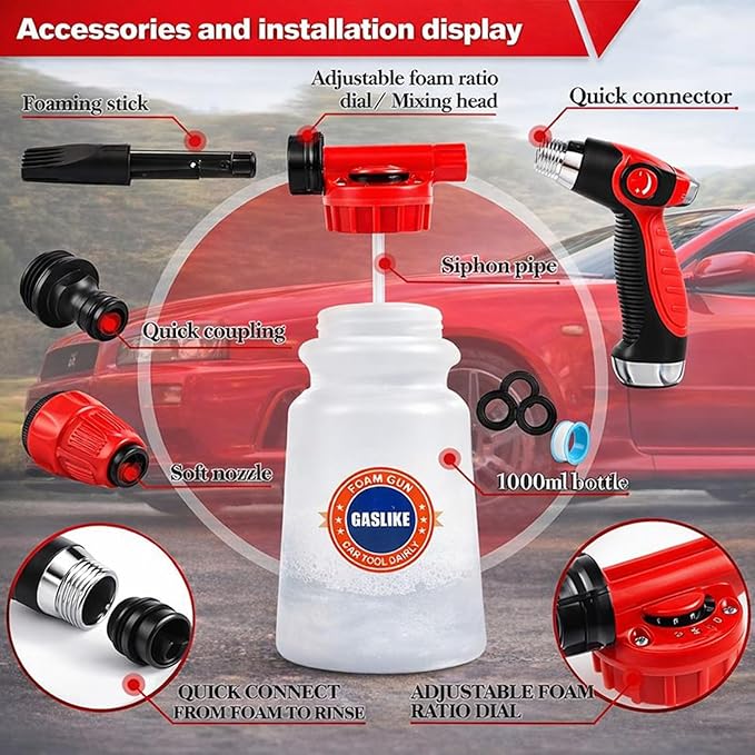 63PCS Car Wash Cleaning Kit,Car Wash Brush with Long Handle,Car Detailing Kit with Foam Gun,Car Cleaning Supplies,Handheld Vacuum, Car Detailing Kit (62PCS)