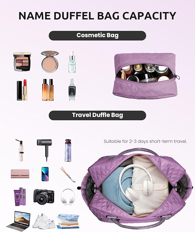 Girl Duffle Bag with Shoe Compartment, Tween Weekend Duffle Bag, Monogram Overnight Bag for Women with Trolley Sleeve & Wet Pocket, Letter Kids Travel Bag with Makeup Bag (Letter K)