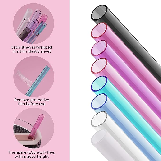 Replacement Straw Compatible with 40 oz Stanley Quencher Tumbler, 12 Inch Extra Long Reusable Plastic Straws for 40 Oz Cup,Dark Pink-6 Pack