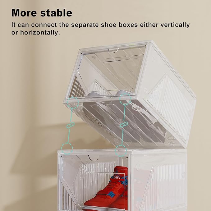 AWTATOS Shoe Boxes, 6 Pack Shoe Storage Organizers, Plastic Stackable Shoe Rack, Sneaker Containers, Toy Storage Bins for Entryway, Closet, Under Bed, Clear
