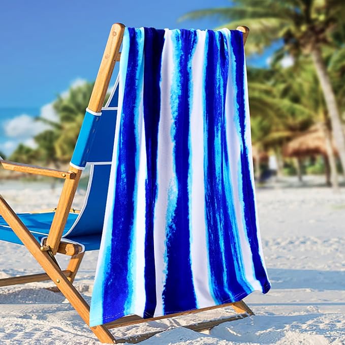 2 Packs Oversized Beach Towel Set Extra Large Big XL Pool Camping Swim Clearance Towels 36x72 Soft Blanket Cruise Essentials Accessories Must Haves Vacation Necessities Adult Blue Boho Stripe