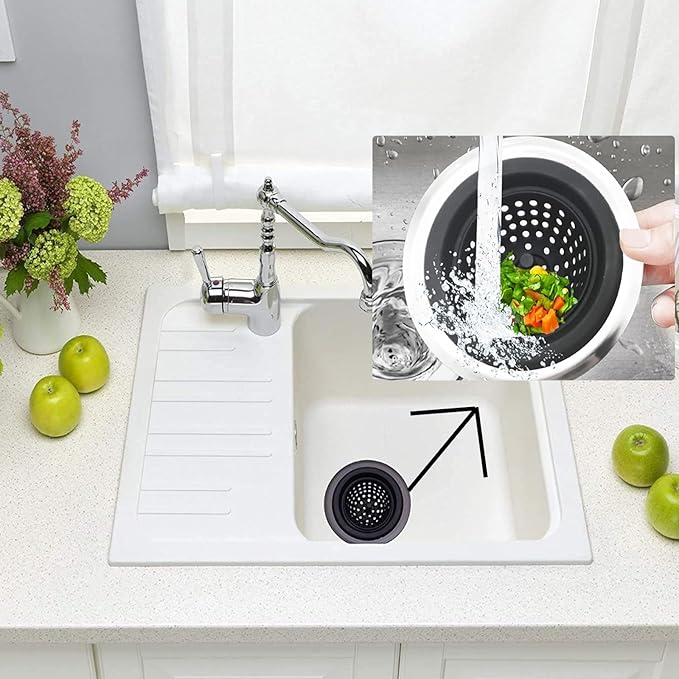 2 Pack Silicone Sink Drain Strainer | 4.5 Inch Wide Rim Filter Kitchen Strainer with Stainless Steel Core - Prevent Clogging & Protect Pipes, Large Drain Protector for Home Improvement