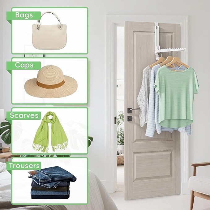 Over The Door Hooks, Extended Over The Door Clothes Hanger with 11 Ridges, Space-Saving Over The Door Rack Door Hooks for Hanging Clothes, Larger Capacity Over The Door Hanger, Upgraded Version.
