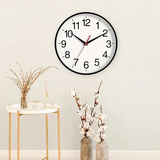 16 Inch Wall Clock, Large Wall Clocks Battery Operated, Big Silent Non-Ticking Analog Clock Decorative for Living Room, Office, Kitchen, Outdoor, Classroom, Bedroom, Bathroom, School (Black)