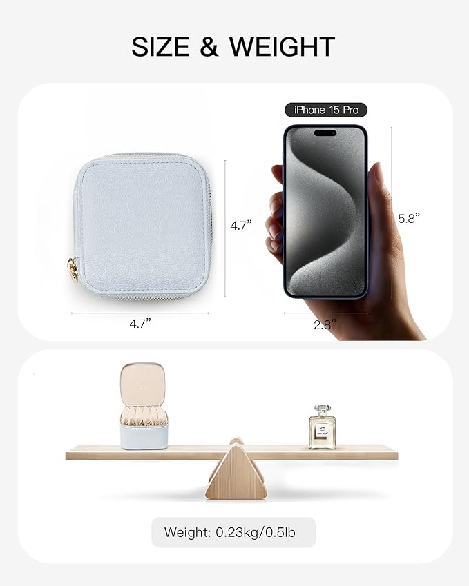 Vlando Travel Jewelry Case,Travel Jewelry Organize with 6 Velvet Jewelry Zipper Pockets,Premium Petal Hardware Jewelry Case for Birthday Wedding Graduation Gifts-Baby Blue