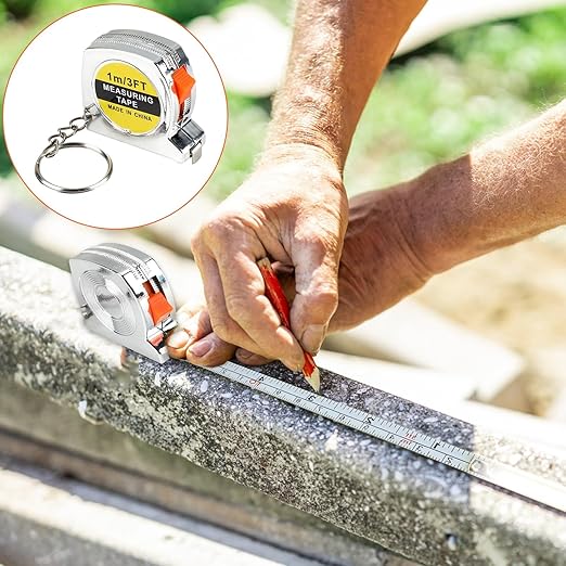 12 Pack 3ft Mini Tape Measure Keychain, Sliver Portable Retractable Small Tape Measure with Slide Lock, Construction Party Favors for Prize Bag Filler DIY Projects School Office Home Project Daily Use