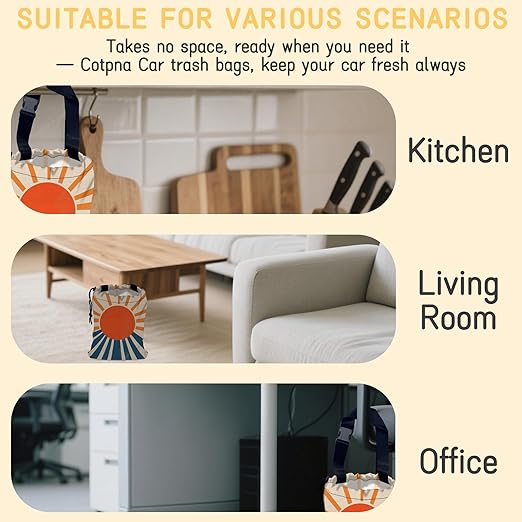 Vintage Sunburst Car Garbage Bag, Small Car Trash Bag Hanging Back of Seat,Drawstring Car Trash Bag with Adjustable Buckle,Car Accessories for Camping Travelling