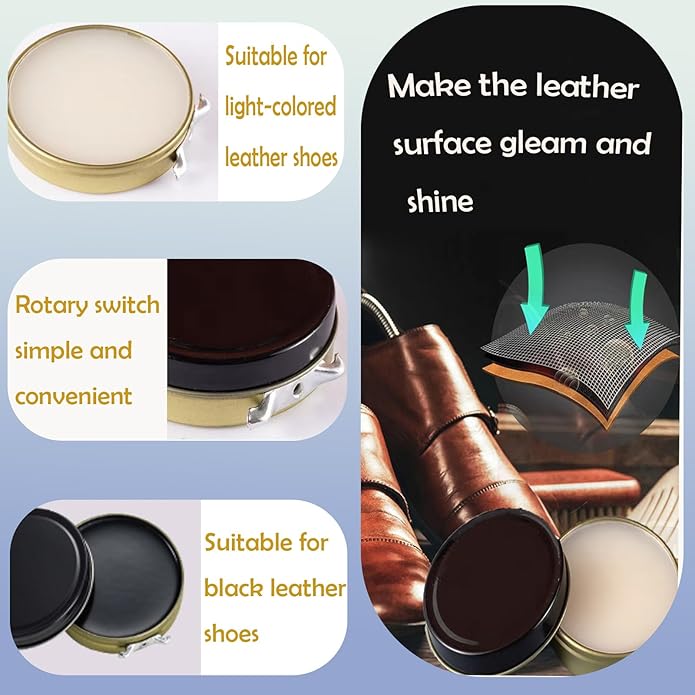 Shoe Shine Kit for both home and outdoor use ,10Pcs shoe polish kit ,4 Horsehair Shoe Brush, Black Shoe Polish and White Shoes Polish,ShoeHorn,2Polishing Cloth,Shoe Care Kit for Men and women.