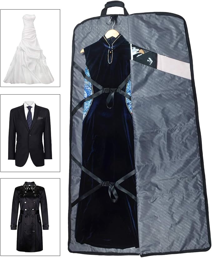66'' Tri-fold Extra Long Dress Garment Bag, Premium & Breathable Tear-resistant Hanging Suit Cover for Travel and Storage