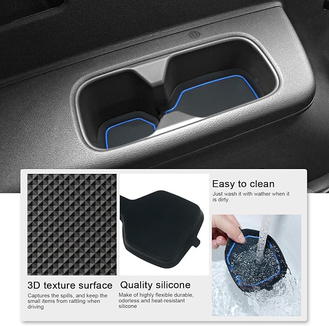 Cup Holder Coaster for Kia Telluride Accessories 2020 2021 2022 2023 2024 2025 Silicone Cup Holder Insert Mat Non-Slip Center Console Pad Car Interior Accessories Decoration (Blue Trim,6-pcs kit)