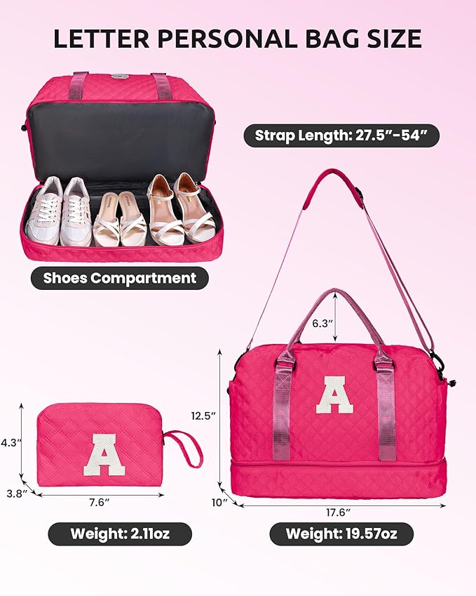 Gifts for Teen Girls 16-18, Birthday Gift-Initial Travel Bag with Shoe Compartment, Personalized Weekender Bag, Monogram Overnight Bag for Women, Letter Travel Bag with Makeup Bag (Letter N)