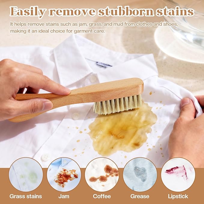 3 Pcs Wooden Laundry Stain Brush Stain Remover Dauber Brushes with Square Head Boar Bristle Small Stain Brush for Clothes for Scrubbing Stains from Furniture Fabric Leather(Style B)