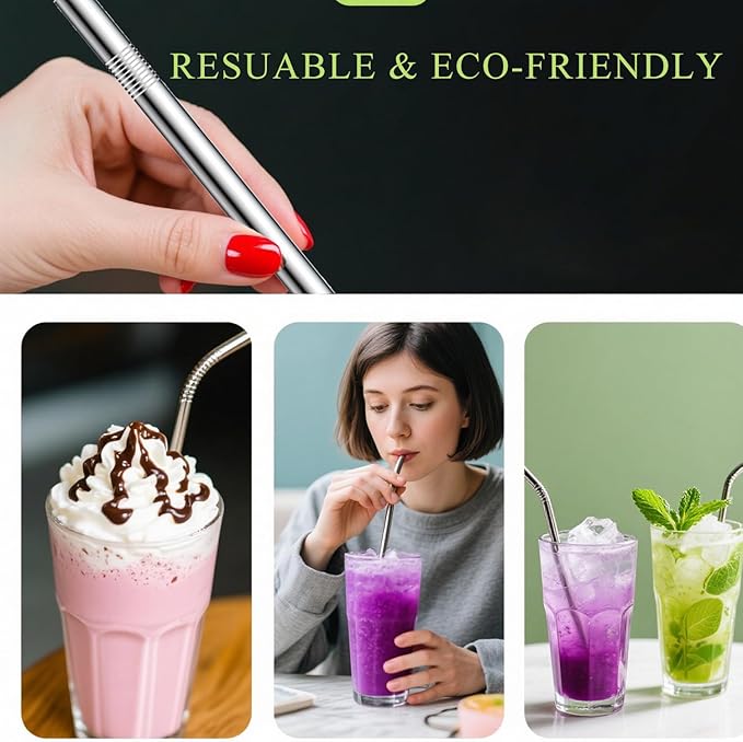 12" Stainless Steel Straws Replacement for 40 oz and 30 oz Cup Tumbler, 8 Pack Metal Straws Reusable with Cleaning Brush for 40 oz & Simple Modern Tumbler with Handle