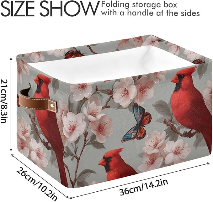 Aslsiy Storage Basket Cardinal Blooming Cherry Nursery Bins Butterfly Baby Box Canvas Clothes Shelf Basket Laundry Hamper Gift Basket for Home Closet 1 Pcs