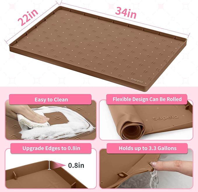 Sdpeia Under Sink Mat 34"×22" Waterproof Silicone Cabinet Liner & Sink Protector for Kitchen & Bathroom, Multi-Purpose Organizers Tray for Pets, Laundry, Cat Litter Mat