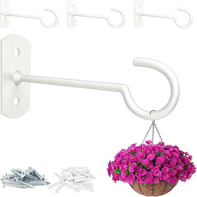 ASZUNE Metal Hanging Plant Hooks 6in 4Pack Decorative Wall Plant Hanger for Hanging Lanterns Bird Feeder Flower Basket Home Decor Indoor & Outdoor White