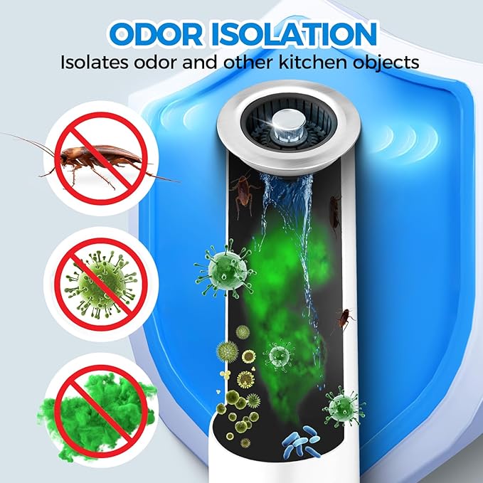 zaa Sink Drain Strainer - 3 in 1 Kitchen Sink Stopper, Stainless Steel Kitchen Drain Plug & Cover with Anti-Clogging Basket Strainer, Fit US Standard 3-1/2'' Sink Drain Hole, Brushed Black