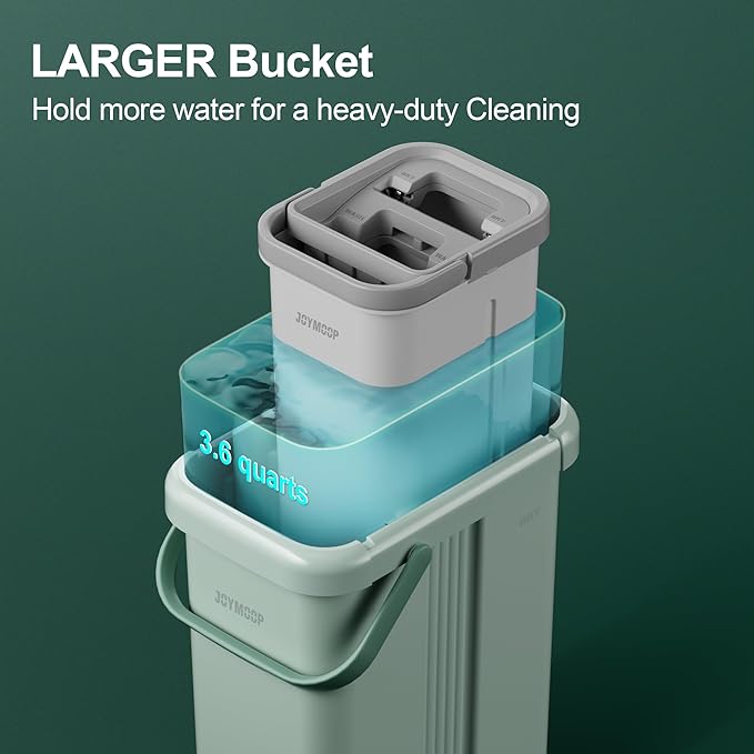 JOYMOOP Mop and Bucket Set, Commercial & Household Use Flat Mop with Bucket, Wall Cleaner with Long Handle, Microfiber Mop Bucket with 3 Reusable 15" Pads