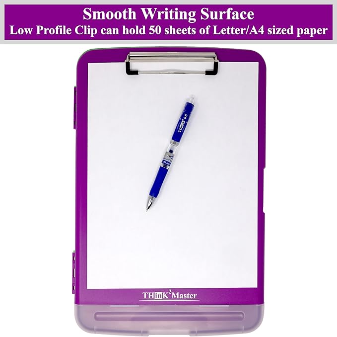 Think2Master Purple Plastic Storage Clipboard with Pencil Holder. | 25% Heavier & 25% Sturdier| Heavy Duty. Must Have for Nurses, Teachers & Classrooms.