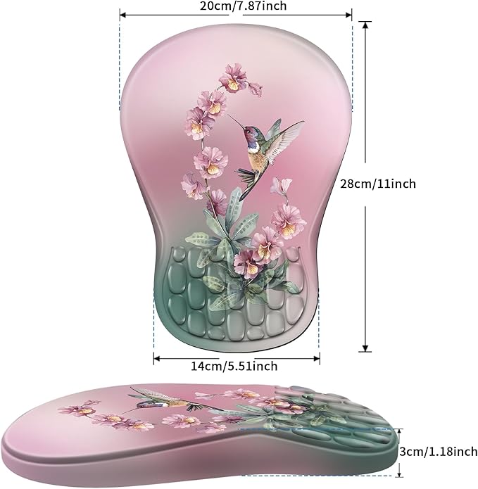 YIWEI Ergonomic Mouse Pad with Wrist Rest - Comfortable Office Mousepad with Memory Foam Wrist Support for Carpal Tunnel Relief, Mouse Pads with Non-Slip Base for Gaming and Home (Hummingbird)