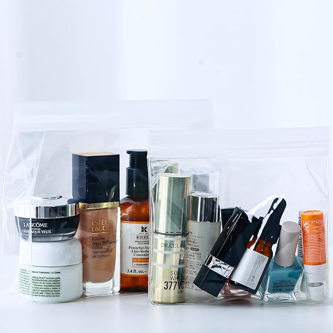 30 Pack Clear Makeup Bag Organizer Cosmetic Zipper Pouch TSA Approved Small Travel Pouches for Toiletries Transparent EVA Reusable Water-resistant Plastic Clear Gift Bags Bulk, 8.7” x 7” x 2.2”